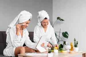 side-view-female-friends-applying-beauty-product - The Skin Suite leading medical spa