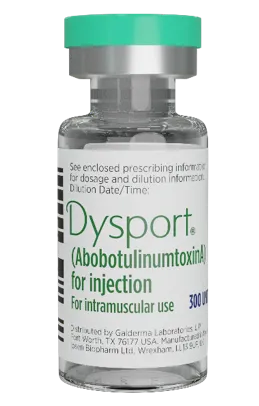Dysport - The Skin Suite - The Skin Suite Vial of Dysport with a green cap; label reads Dysport (AbobotulinumtoxinA) for injection, 300 units.