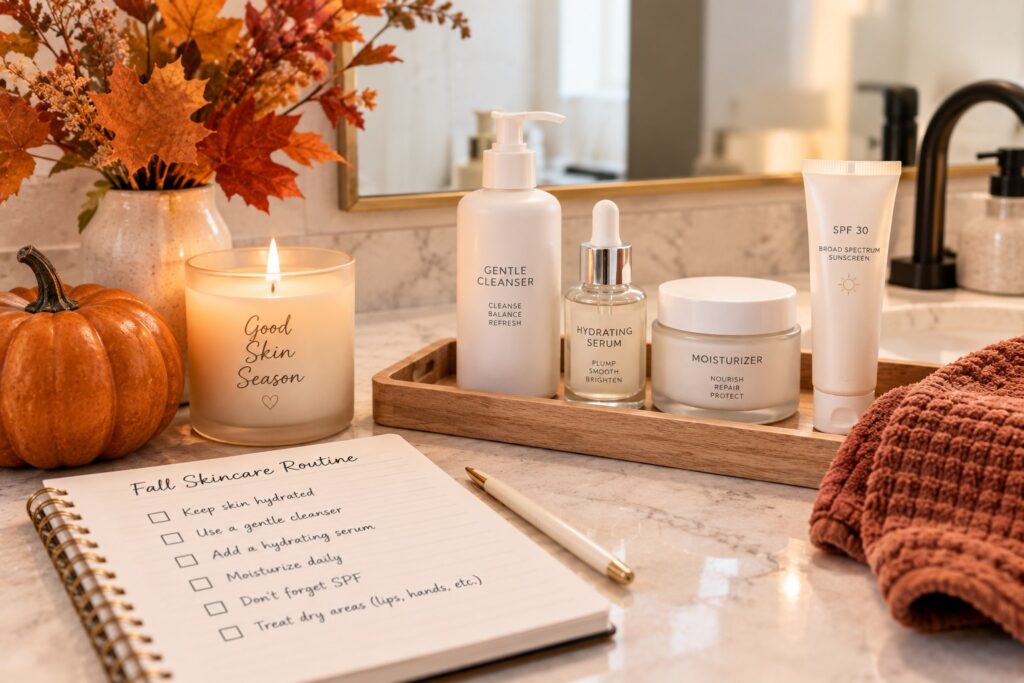 Fall skincare routine with cleanser and moisturizer